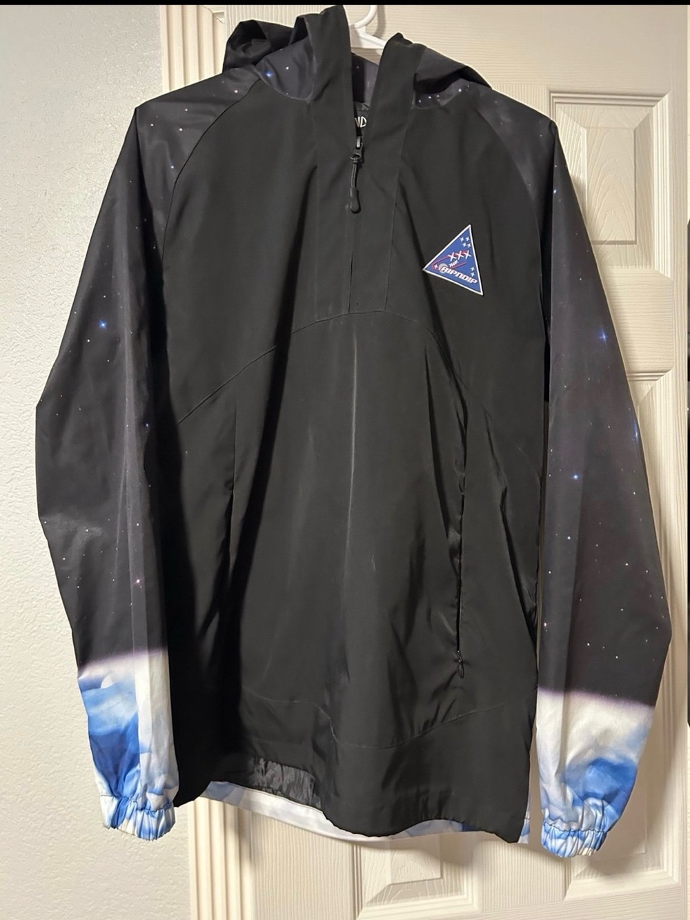 Ripndip Black Hooded Windbreaker with Galaxy-Print Sleeves